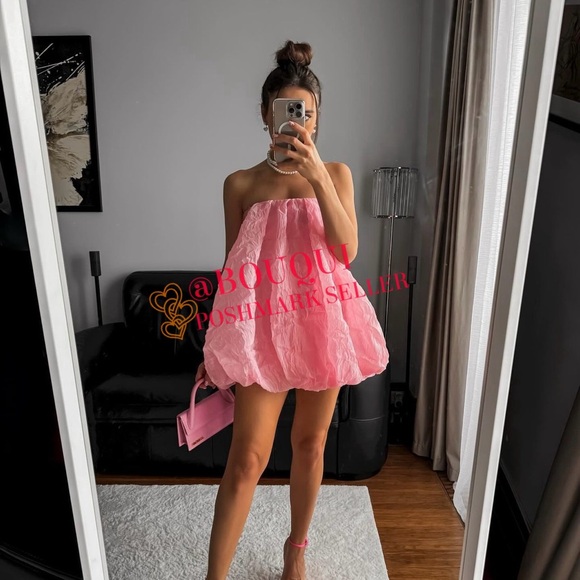 BLOGGERS FAV ZARA PINK ORGANZA BALLOON MINI DRESS - Picture 7 of 11